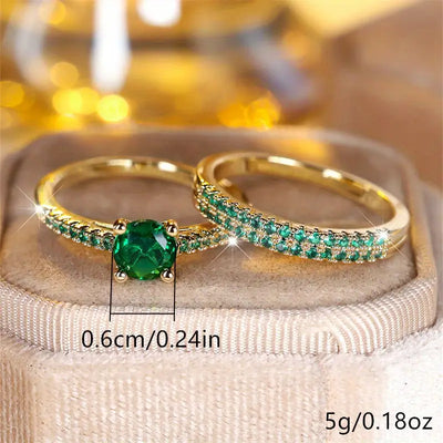 Serena Emerald Duo Ring Gold Set