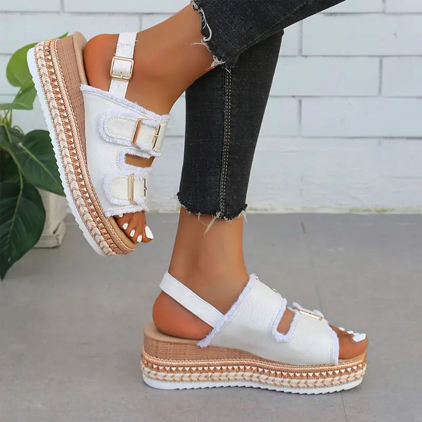 Elena | Chic Denim Wedge Sandals