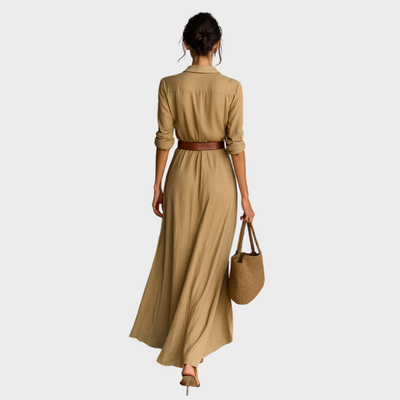 Classic Buttoned Maxi Dress with Belted Waist and Elegant Flowing Fit | Matilda maxi