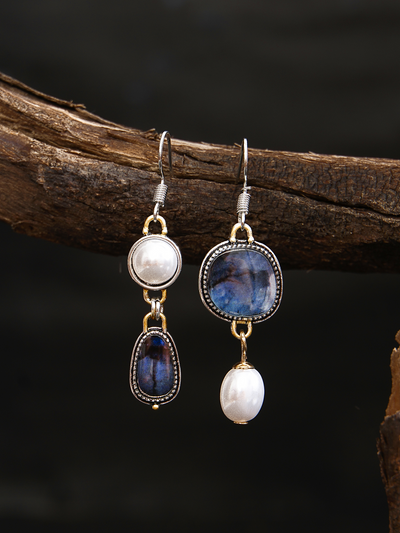Carissa – Vintage Blue Stone Pearl Earrings