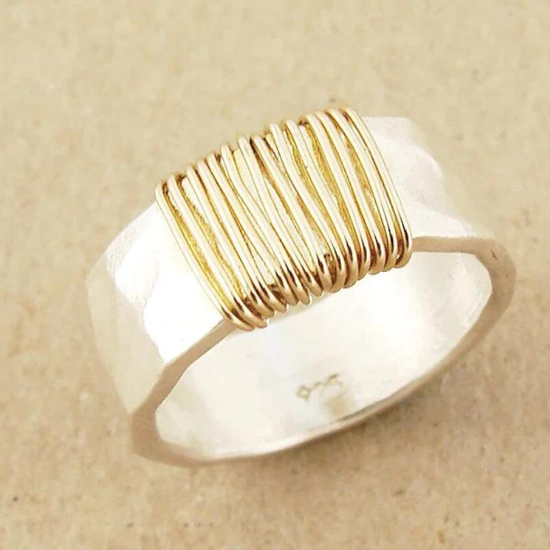 Dulce - Vintage Golden Threads Silver Ring