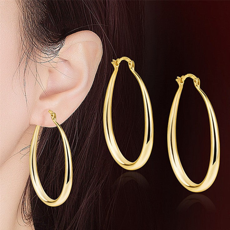 Sienna - Geometric Oval Gold Hoop Earrings