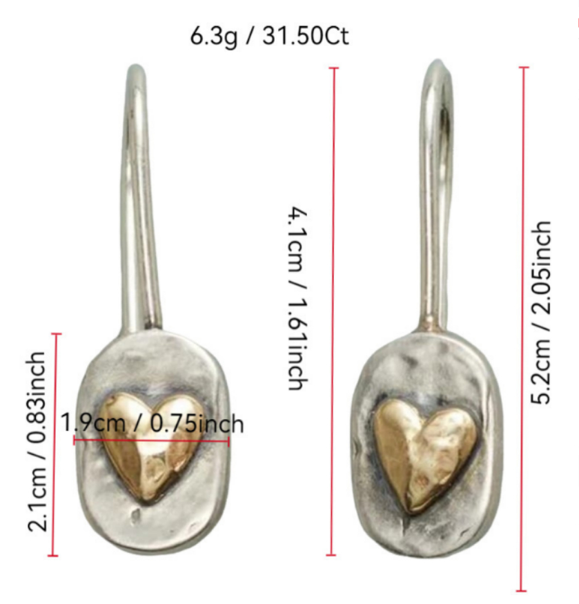 Araceli – Vintage Golden Heart Silver Earrings