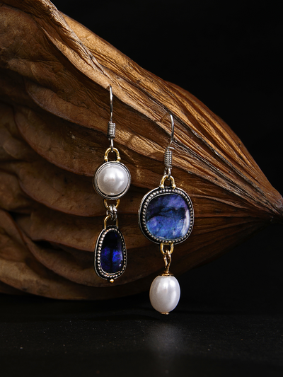 Carissa – Vintage Blue Stone Pearl Earrings