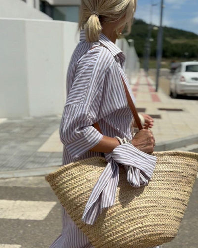 COLEN | CLASSIC STRIPED SHIRT DRESS WITH LACES
