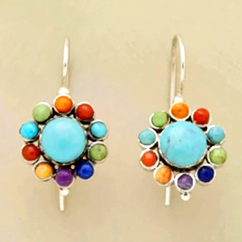 Davina – Multicoloured Turquoise Round Earrings
