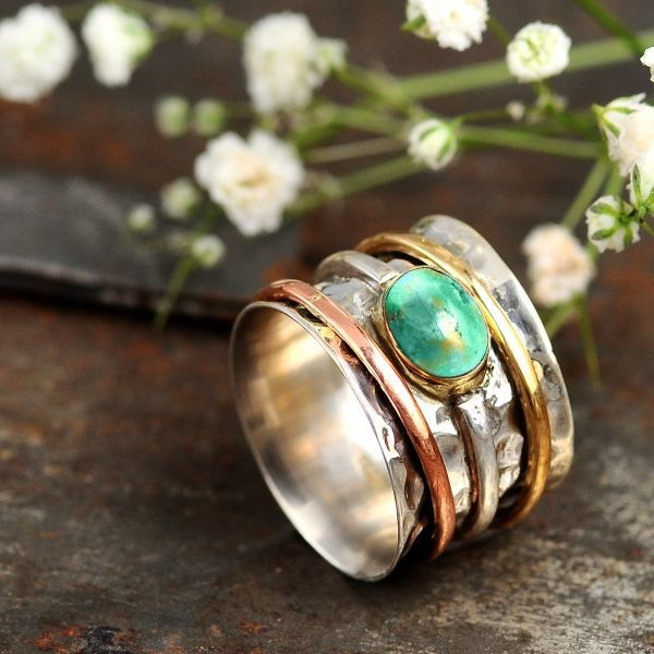 Denise – Vintage Gold & Silver Turquoise Ring