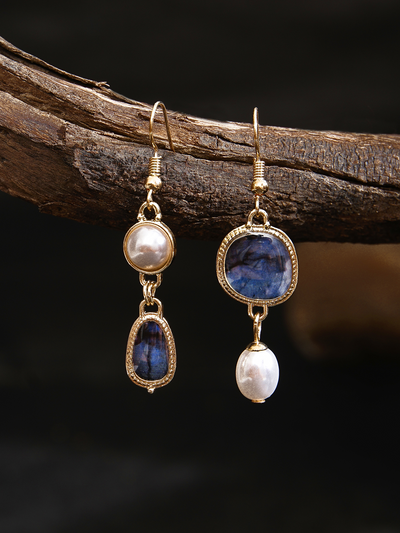 Carissa – Vintage Blue Stone Pearl Earrings