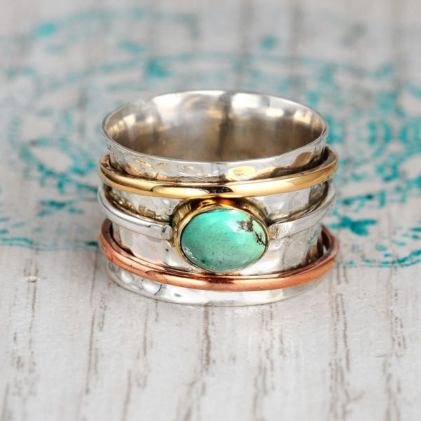 Denise – Vintage Gold & Silver Turquoise Ring