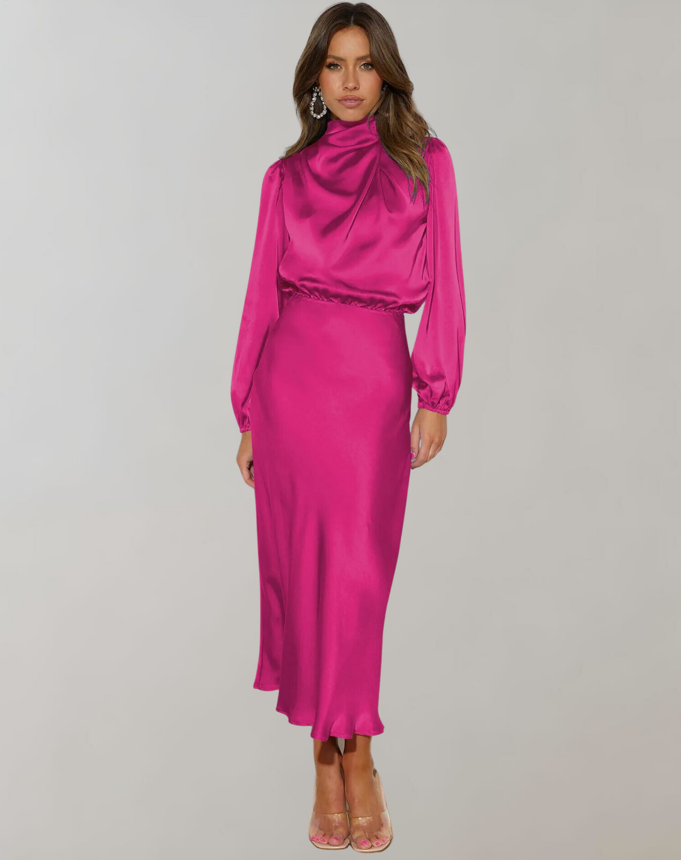 Charisse - Long-Sleeved Satin Dress