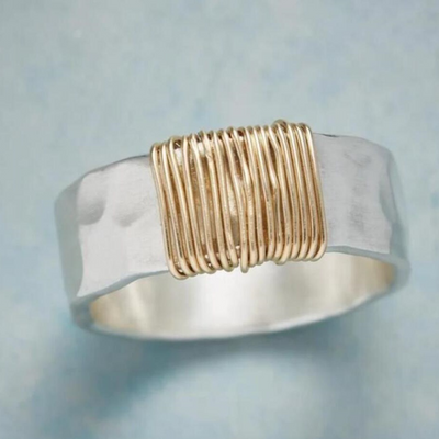 Dulce - Vintage Golden Threads Silver Ring