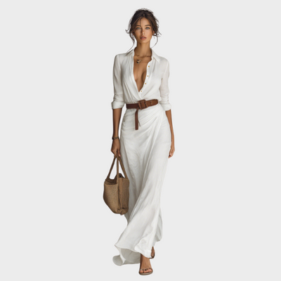 Classic Buttoned Maxi Dress with Belted Waist and Elegant Flowing Fit | Matilda maxi