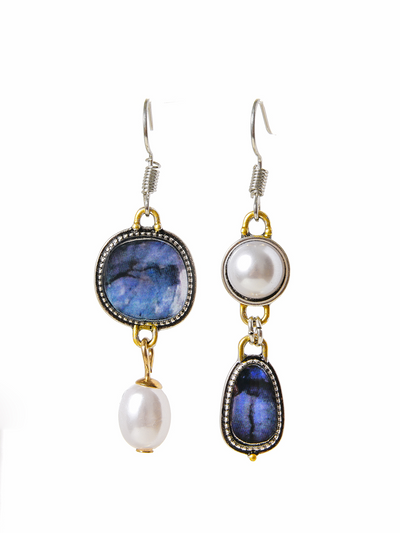 Carissa – Vintage Blue Stone Pearl Earrings