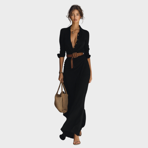 Classic Buttoned Maxi Dress with Belted Waist and Elegant Flowing Fit | Matilda maxi