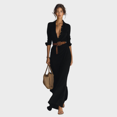 Classic Buttoned Maxi Dress with Belted Waist and Elegant Flowing Fit | Matilda maxi