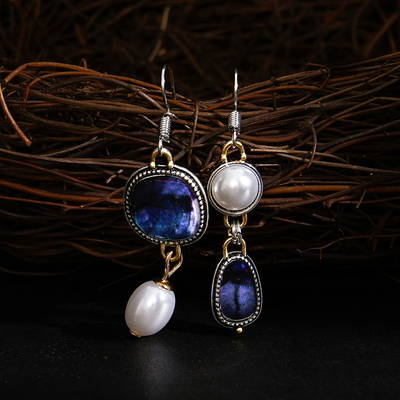 Carissa – Vintage Blue Stone Pearl Earrings