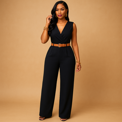 Women's High-Waisted Deep V-Neck Jumpsuit | Maud
