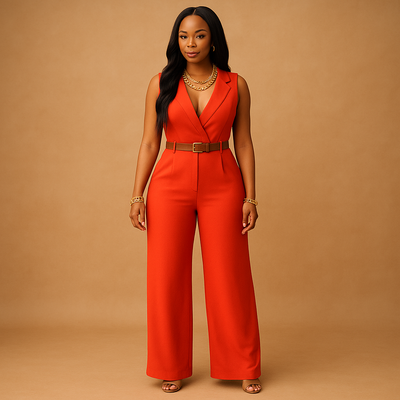 Women's High-Waisted Deep V-Neck Jumpsuit | Maud