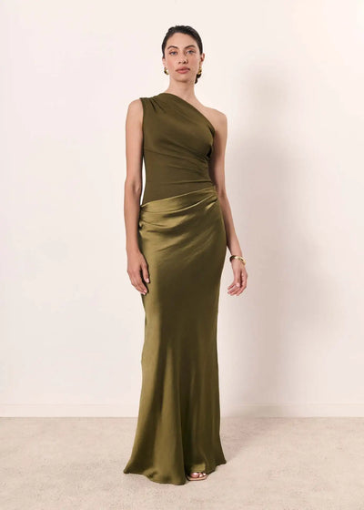 Sophia | One-Shoulder Satin Maxi Dress
