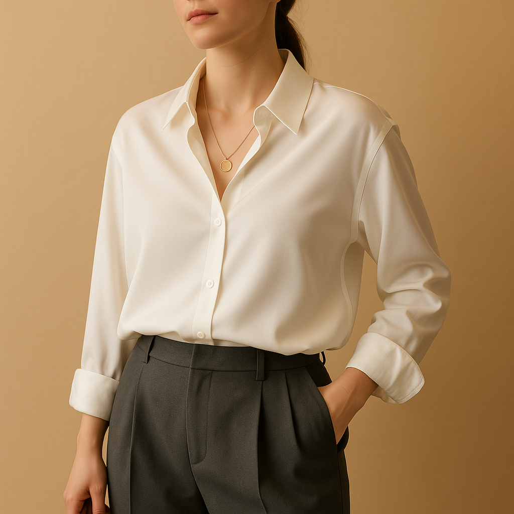 Mirthe Women's Satin Blouse with Elegant Folded Collar