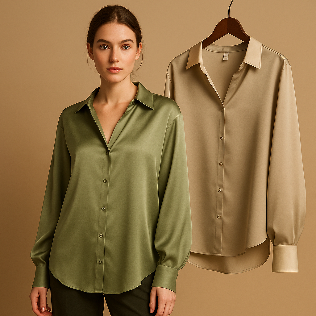 Mirthe Women's Satin Blouse with Elegant Folded Collar