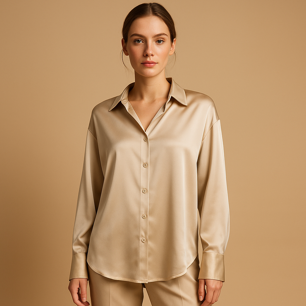 Mirthe Women's Satin Blouse with Elegant Folded Collar