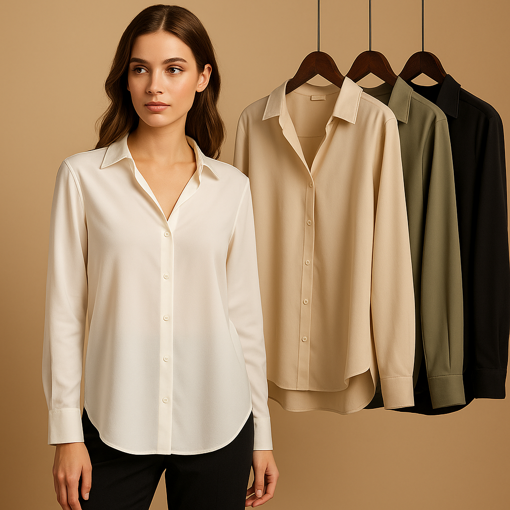 Mirthe Women's Satin Blouse with Elegant Folded Collar