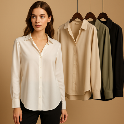 Mirthe Women's Satin Blouse with Elegant Folded Collar