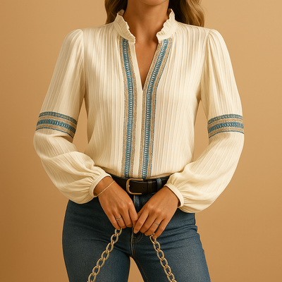 Nadine | Women's Elegant Blouse with Lace and Lantern Sleeves