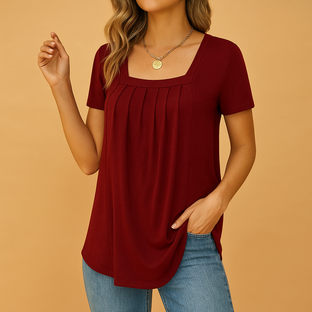 Yinte | Women's Loose-Fit Blouse with Square Neckline