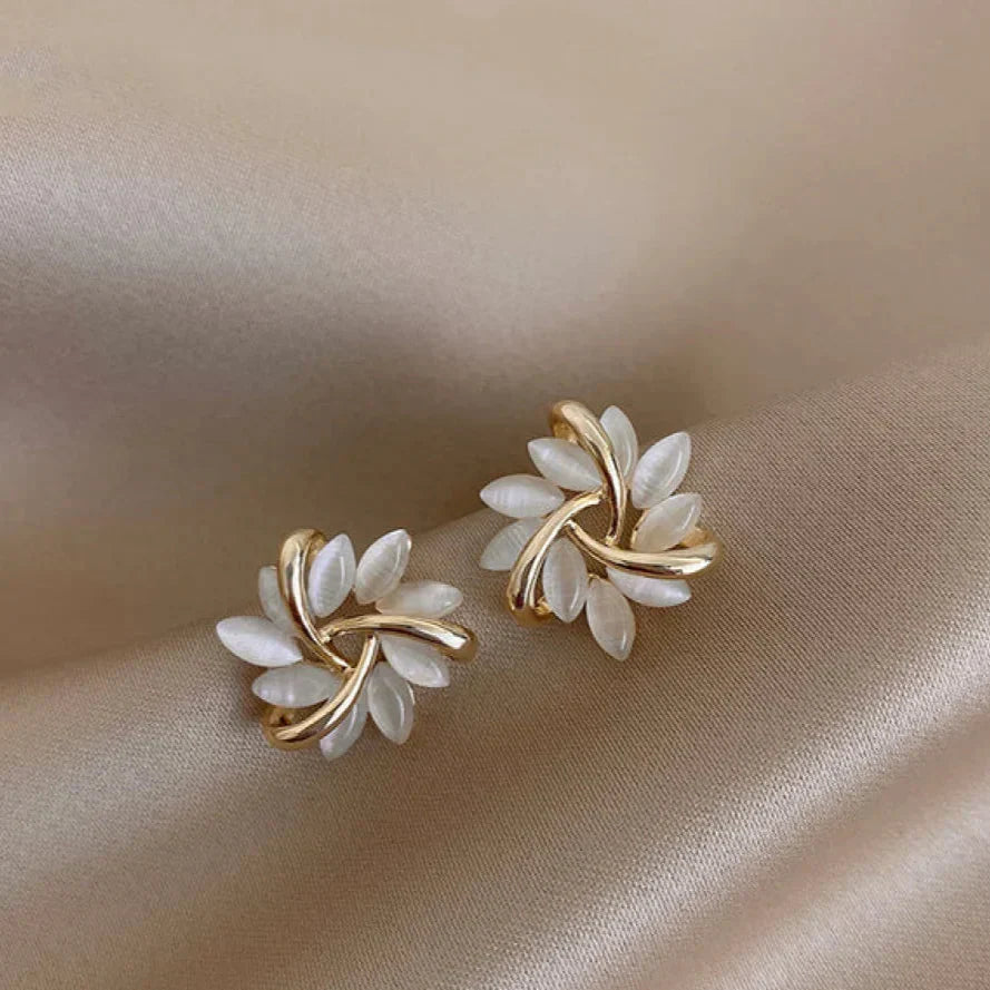 Hesper - Elegant and Exquisite Opal Petal Circle Stud Earrings in Gold