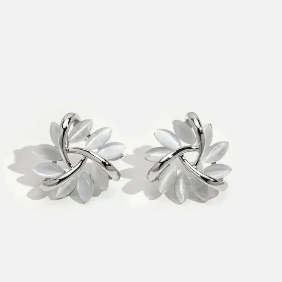 Hesper - Elegant and Exquisite Opal Petal Circle Stud Earrings in Gold