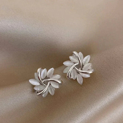 Hesper - Elegant and Exquisite Opal Petal Circle Stud Earrings in Gold