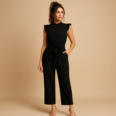 Yasmine Women's Elegant Jumpsuit with Belt and Cape Sleeves