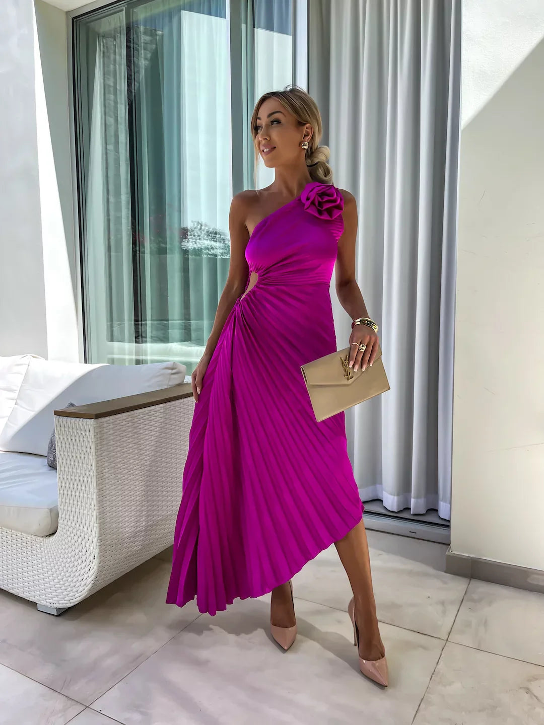 Dariella | Romantic Flower One Shoulder Dress