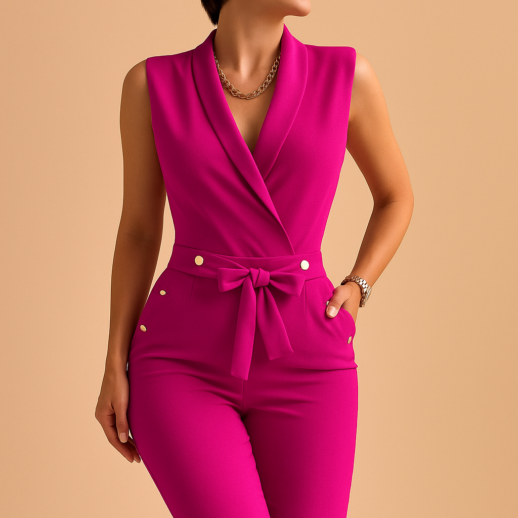 Yara Women's V-Neck Jumpsuit with Waist Tie