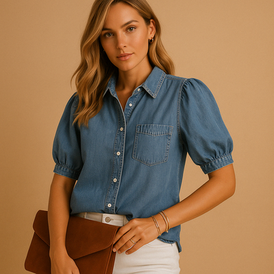 Women's Classic Denim Blouse with Button Closure | Hannah