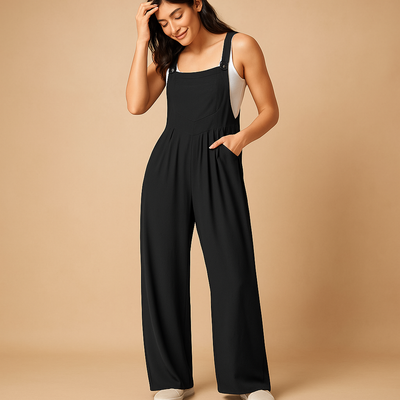 Yolanda Women's Sleeveless Jumpsuit with Pockets and Ruched Detail