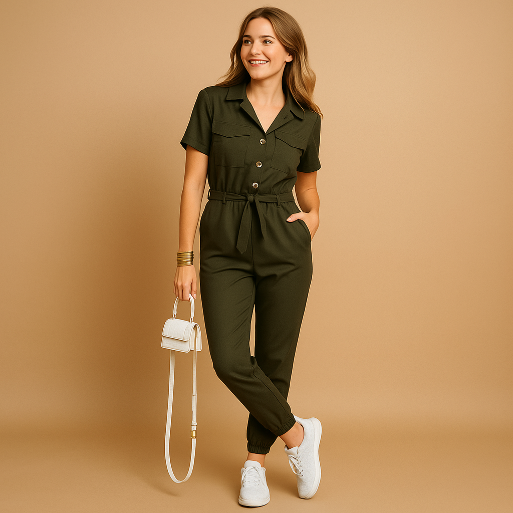 Nora | Women's Tailored V-Neck Jumpsuit with Cargo Pockets