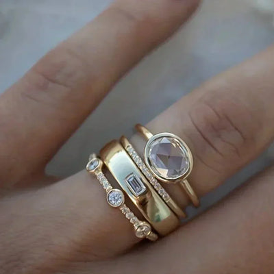 Chloe – Vintage Gold & Zirconia Ring Set