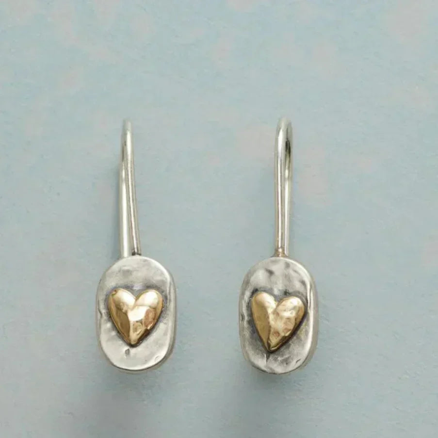 Araceli – Vintage Golden Heart Silver Earrings