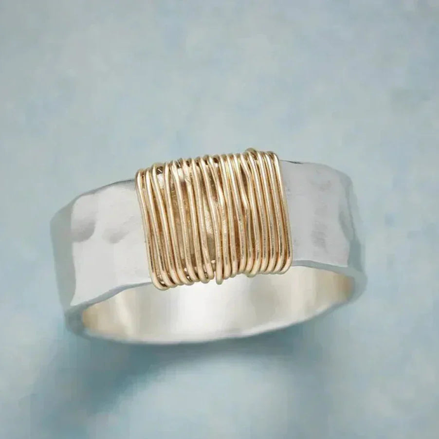 Dulce - Vintage Golden Threads Silver Ring