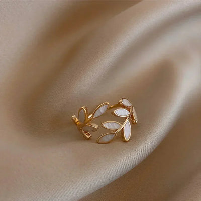 Harley - White Opal Leaf Adjustable Ring in Gold